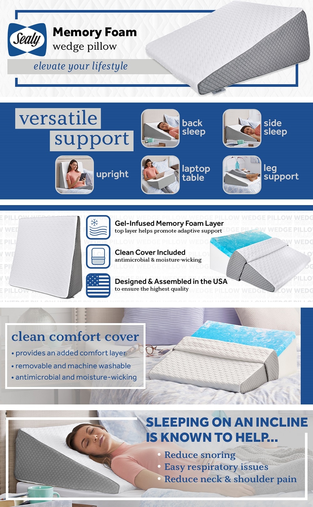 Sealy SealyChill Gel Firm Memory Foam Standard Wedge Pillow F0100689WG0